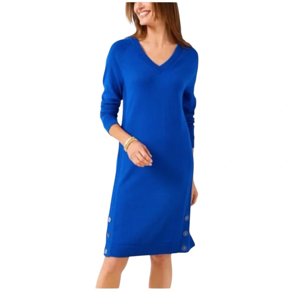 Talbots Royal Blue Long Sleeve sweater Dress large NWT